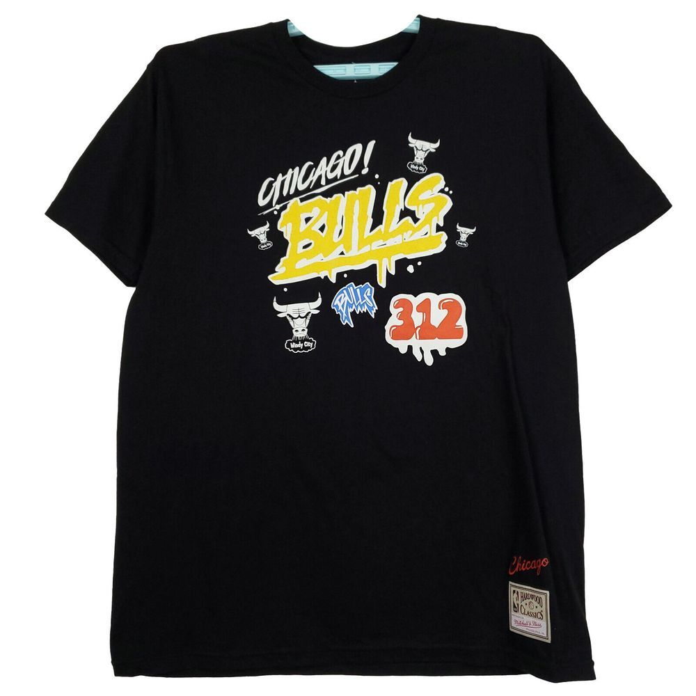 Chicago Bulls Mitchell & Ness NBA L Large Shirt Sticker Slap 312 Black NWT